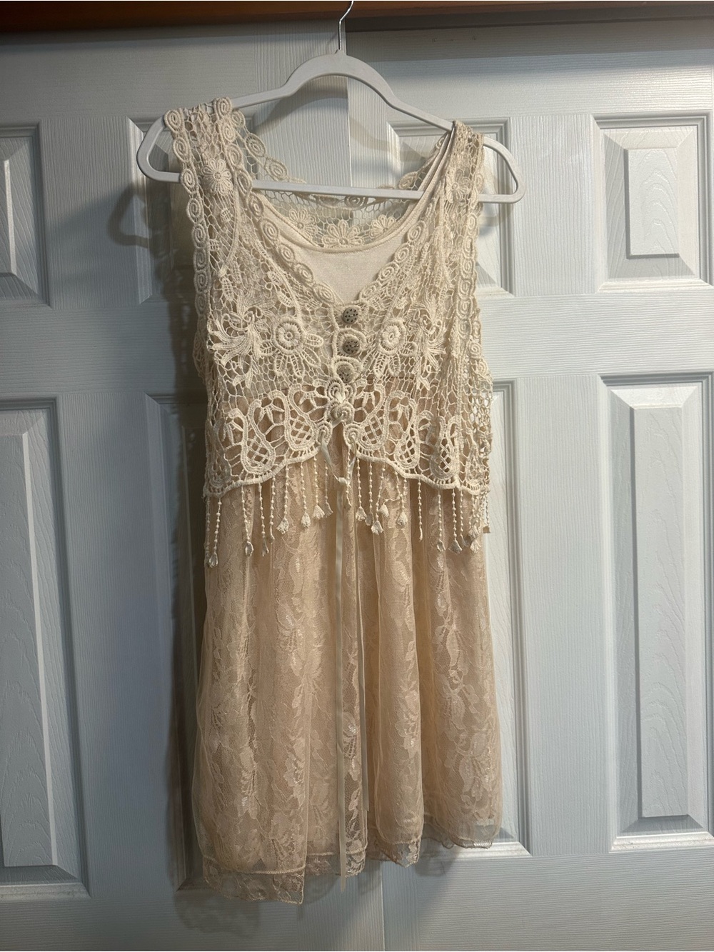 Pretty Angel Cream Lace Crochet Tank Dress